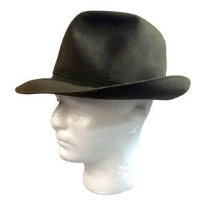 Vintage Burberrys Mens Olive Green Wool Fedora Hat Size 7 1/4 Hand Made Fur Felt